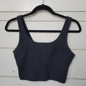 aerie Black Ribbed Scooped Neck Long Line Sports Bra